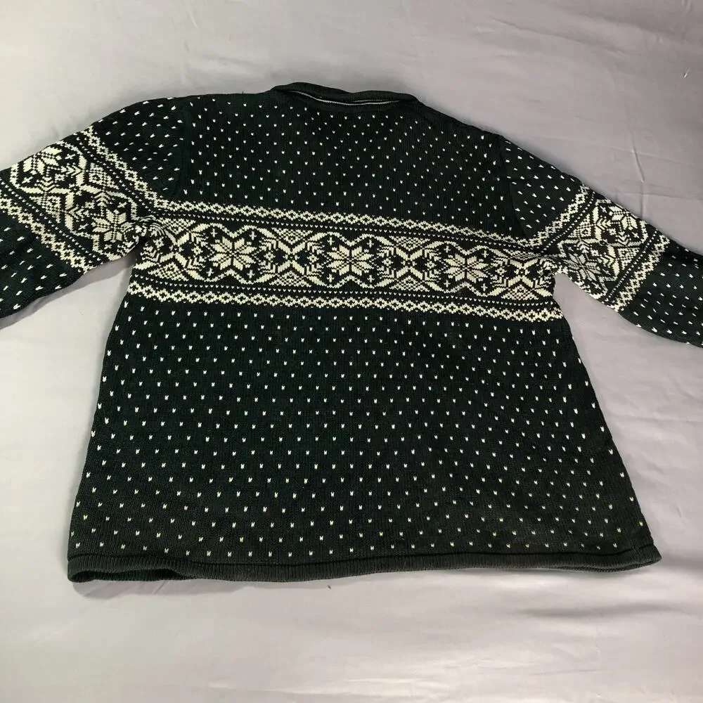 Vintage Nordic Snowflake‎ 1/4 Zip Pullover Sweater Land's End Large Forest Green